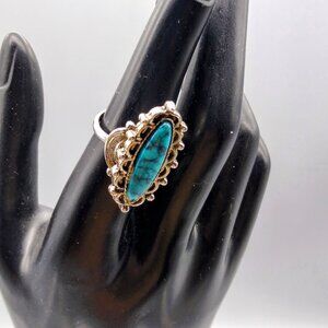 Retro Turquoise Look Statement Ring, Adjustable Silver Tone with Plastic Faux